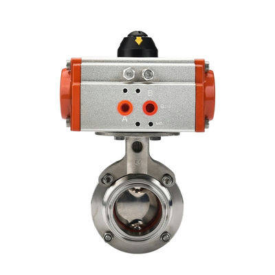 EPDM PTFE-dichtingsmateriaal 2 inch Tri Clamp Sanitaire vlinderklep met pneumatische actuator