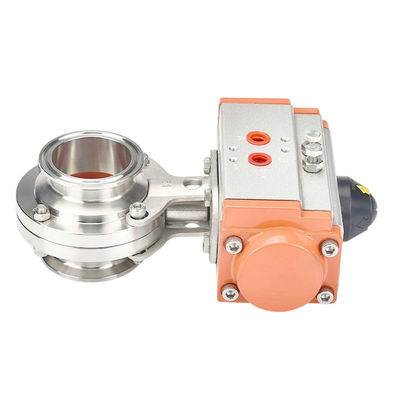 EPDM PTFE-dichtingsmateriaal 2 inch Tri Clamp Sanitaire vlinderklep met pneumatische actuator